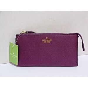 kate spade NY Wristlet Wallet Deep Plum Purple NWT Lots of Storage CC Slots Coin